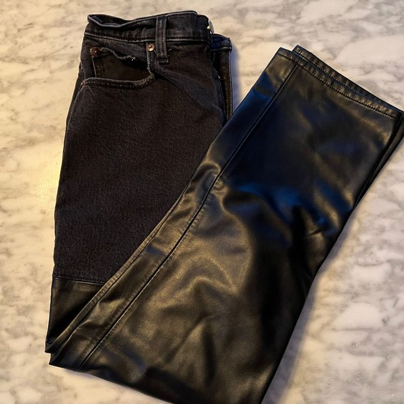 Abercrombie & Fitch Straight Jeans High Rise Half black denim Half Leather 26/2S - Picture 1 of 3